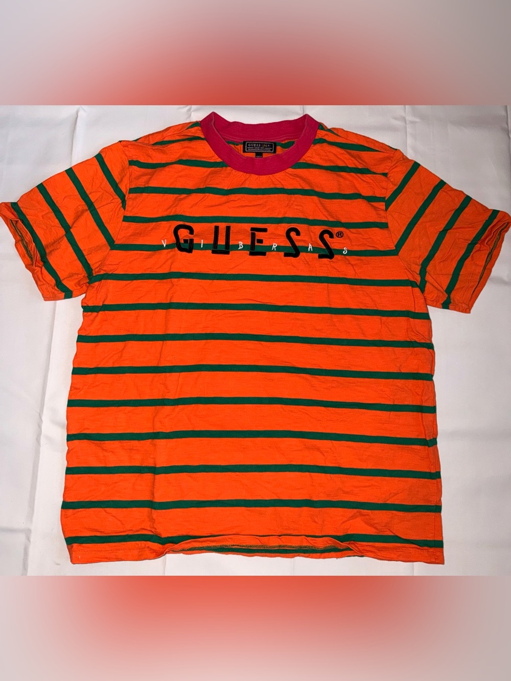 GUESS X J Balvin Vibras Tour Collab Striped Long Sleeve Shirt Orange Mens Large
